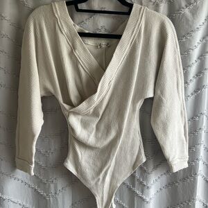 Cream Free People Ribbed Bodysuit